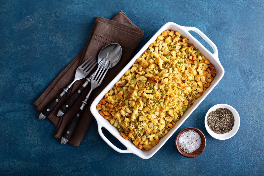 Casserole dish with stuffing
