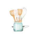 Utensils in a blue jar