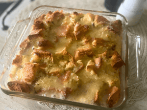 Classic Homemade Bread Pudding with Brown Sugar Butter Drizzle