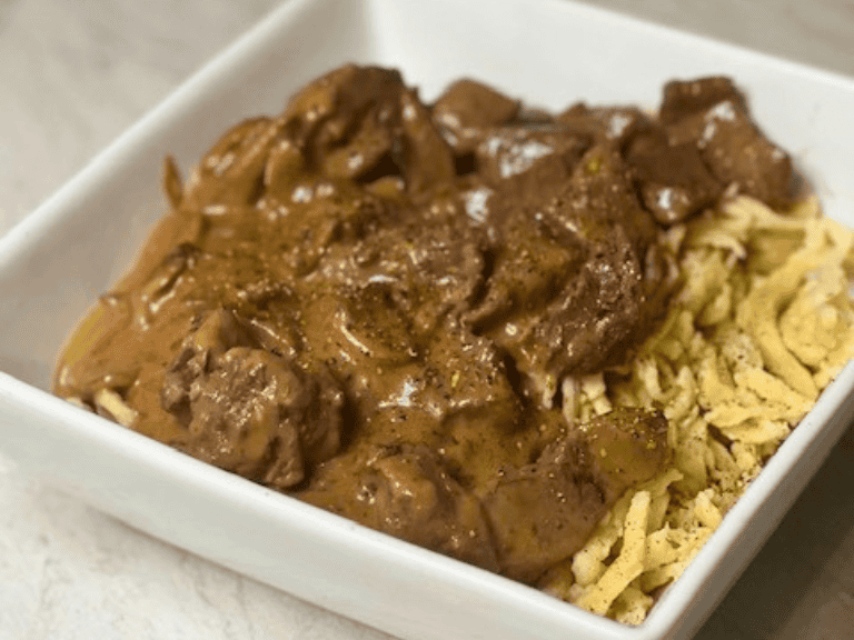 Homemade German spaetzle with goulash